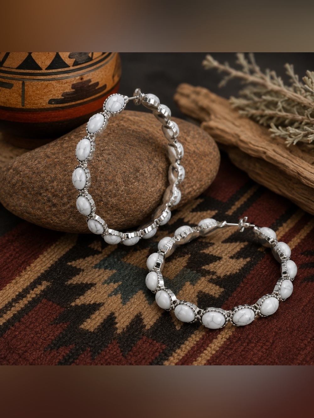 White Sage Turquoise Hoop Earrings